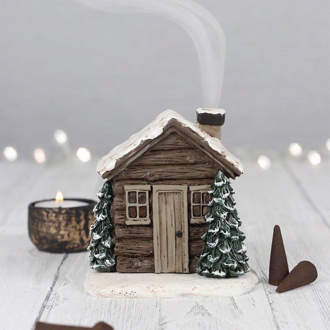 🏠🎄Log Cabin Snowy Winter Incense Cone Burner
